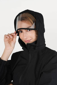 マスク付きユニセックス調節可能なフード付きBioNTex™ウインドブレーカー